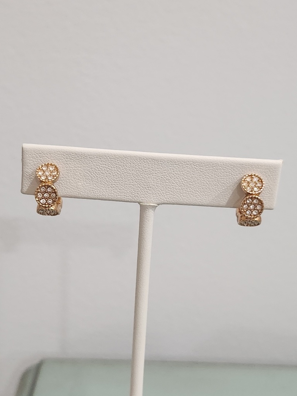 Kate Spade of NY Huggies Full Hoop Earring Rose Gold Plated Pave Post Back Close